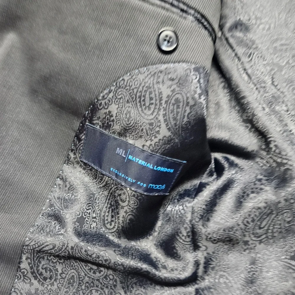 Material London Marzotto Suit Jacket Mens 38R Charcoal Grey Wool Blend Blazer